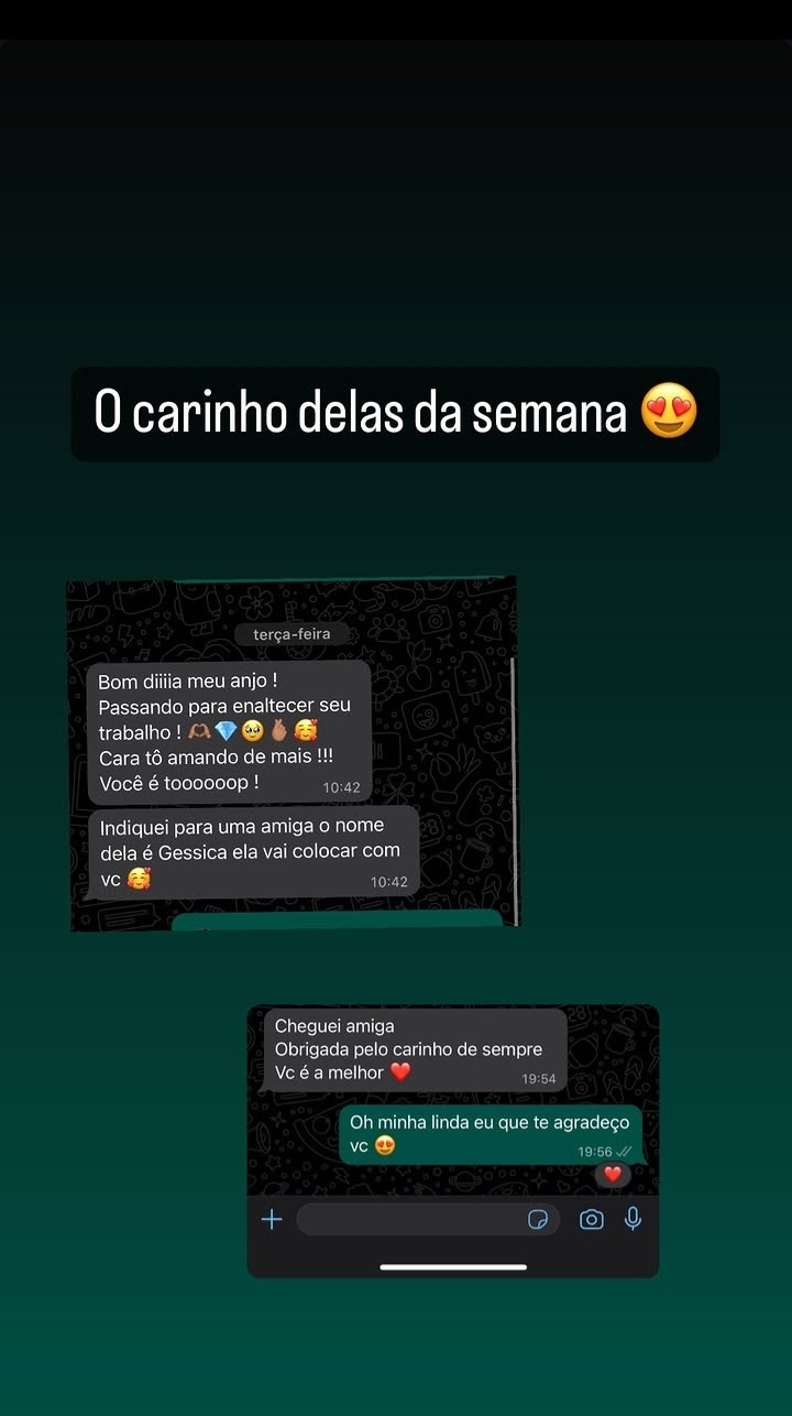 Mensagens de clientes elogiando o trabalho e indicando o studio