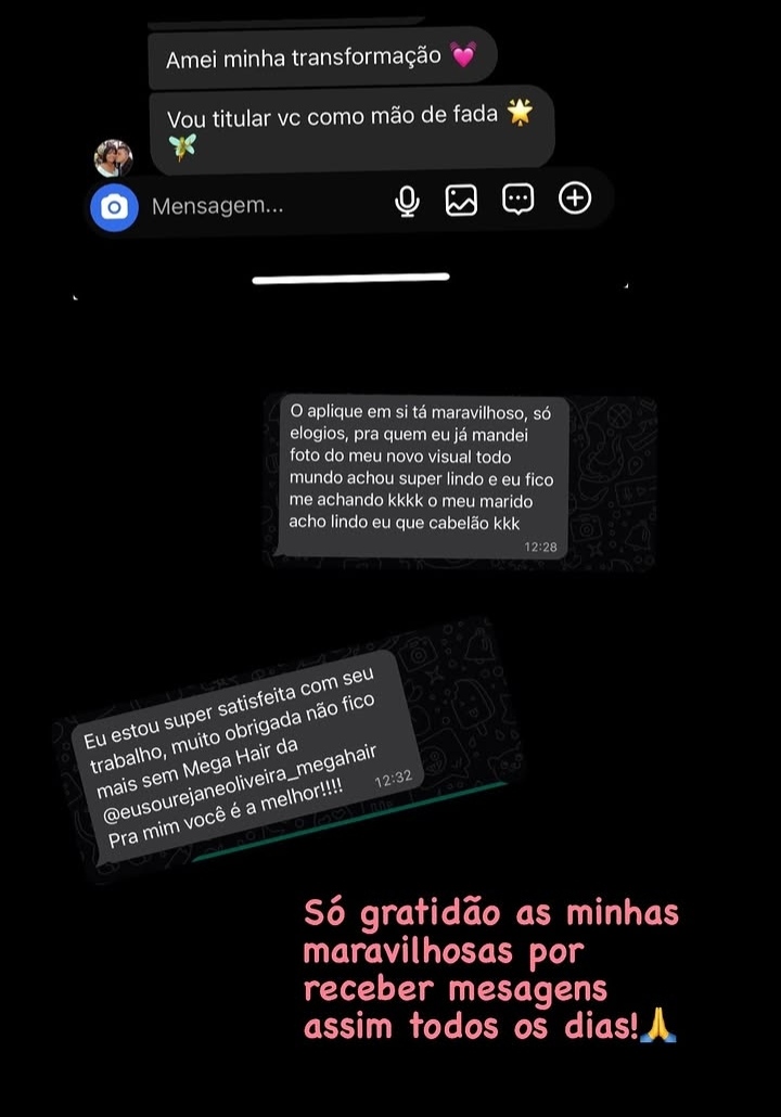 Mensagens de clientes satisfeitas com o aplique